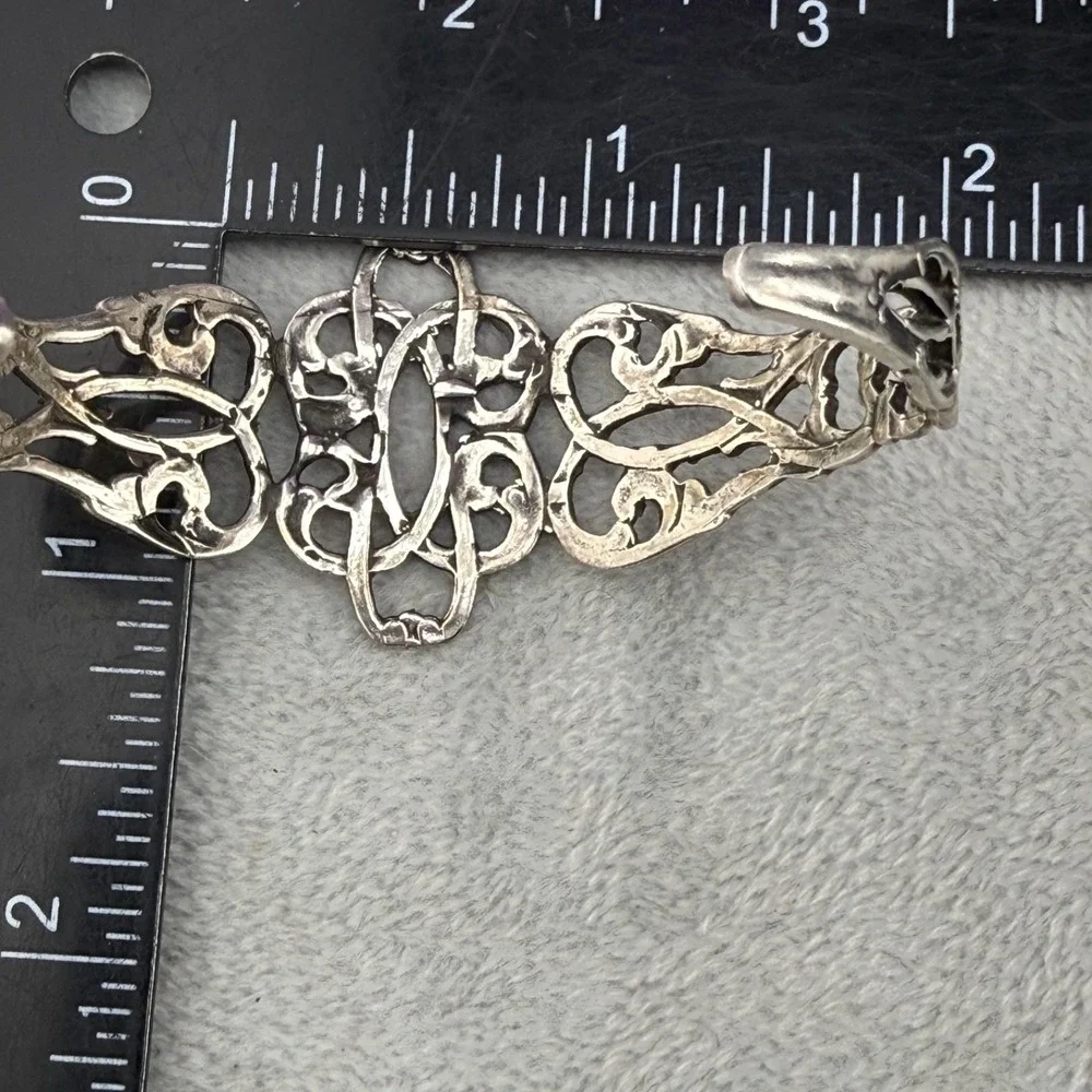 Vintage‎ Cuff Bracelet Silver Tone Filigree 7.5